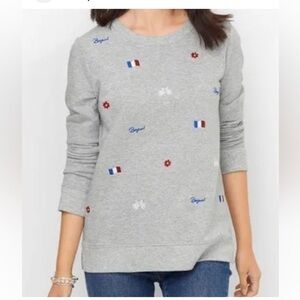 Womens Talbots FRENCH ICONS pull over sweater Grey Cotton Crew size small.
